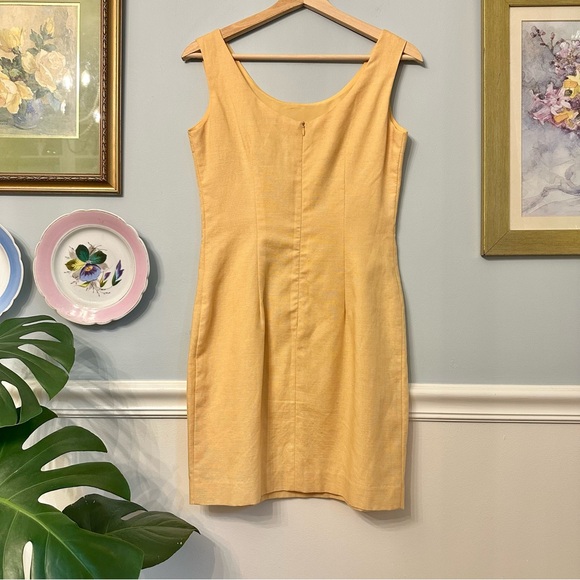 Tempo Paris Vintage Linen Butter Yellow Sleeveless Sheath Dress Sz 4 - Picture 2 of 6
